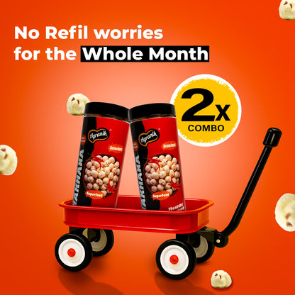 Agranik Healthy snack Roasted Makhana Combo Peri Peri|Goodness of Olive Oil, Low Calorie High Protein Snack For Anytime Snacking - Pack of 2 (79g+79g)