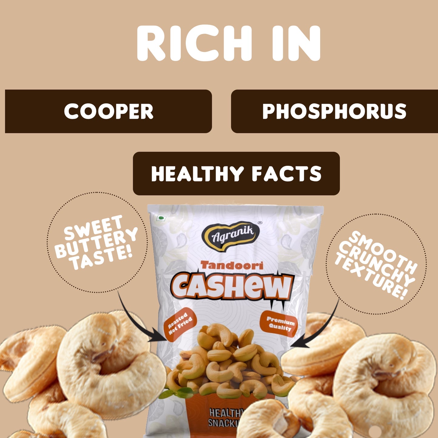 Agranik Tandoori Flavored Roasted Cashew High Protein Super Tasty Rich Crunch Healthy Snack