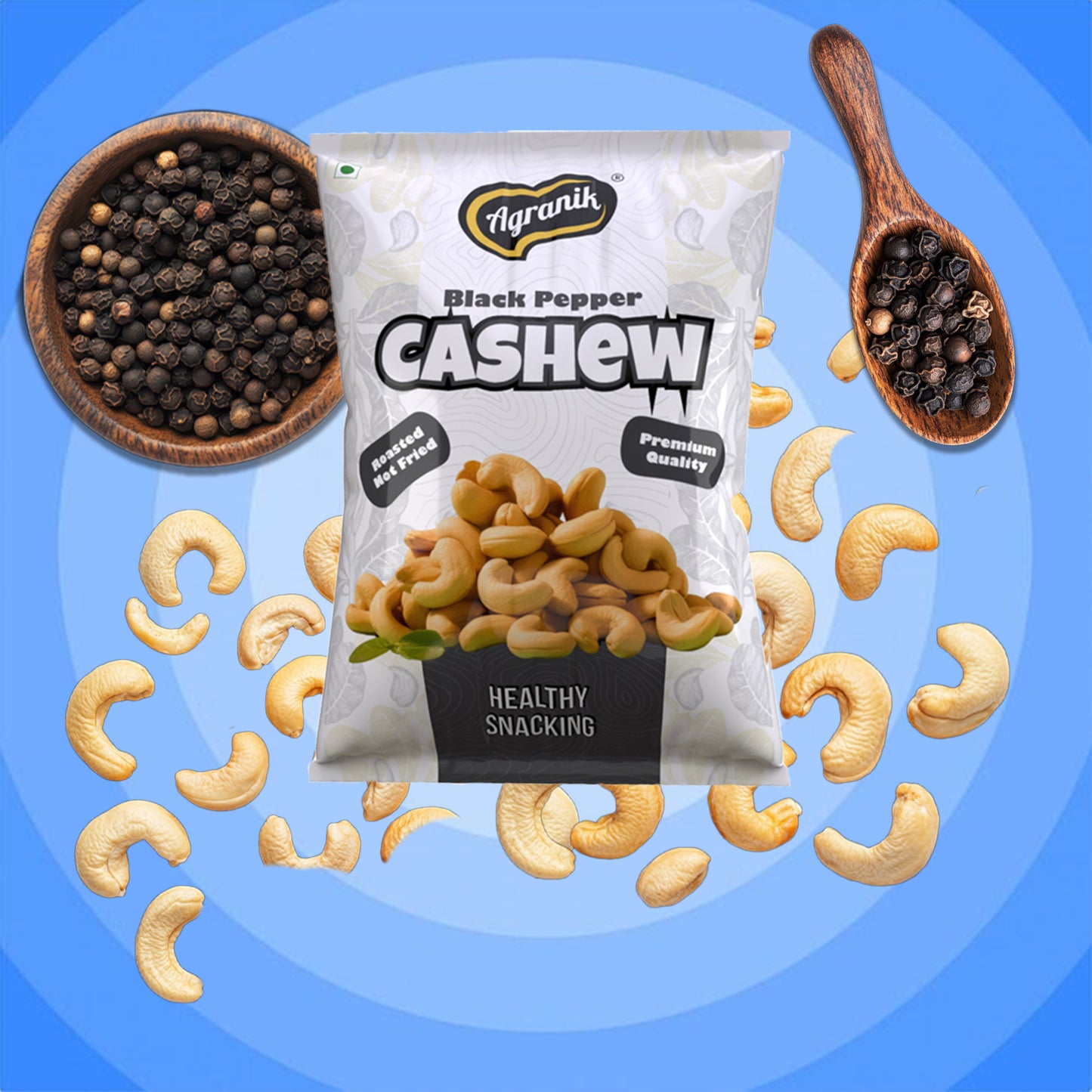 Agranik Black Pepper Flavored Roasted Cashew High Protein Super Tasty Rich Crunch Healthy Snack-39g