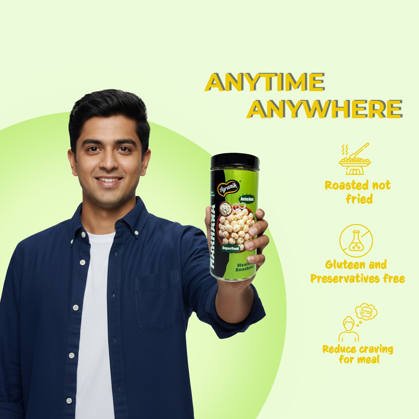 Agranik Cream & Onion Roasted Makhana | Low Calorie, Crunchy & Wholesome Healthy Snack-79g