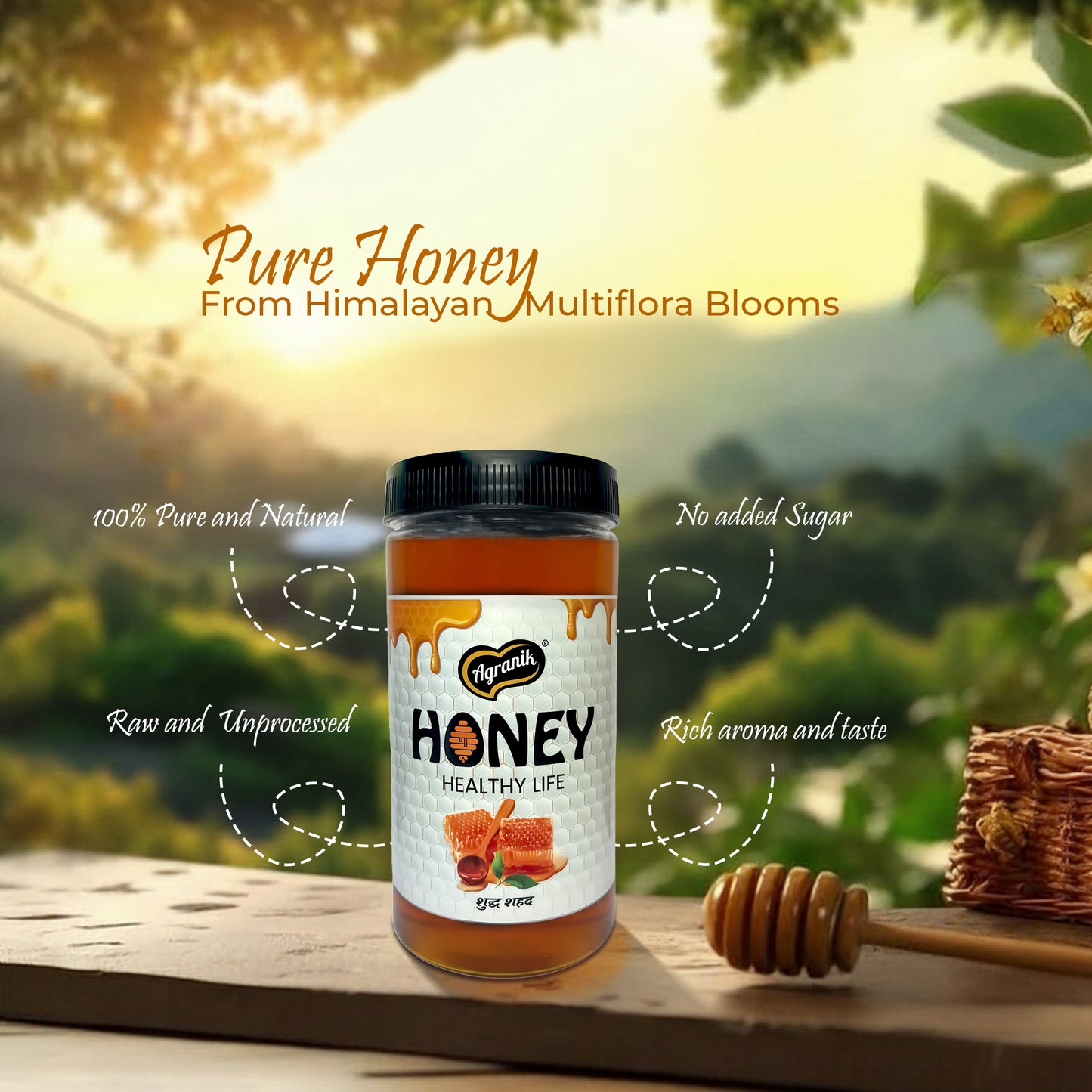 Agranik Pure Himalayan Honey | Multiflora Natural Honey Sourced from the Himalayas