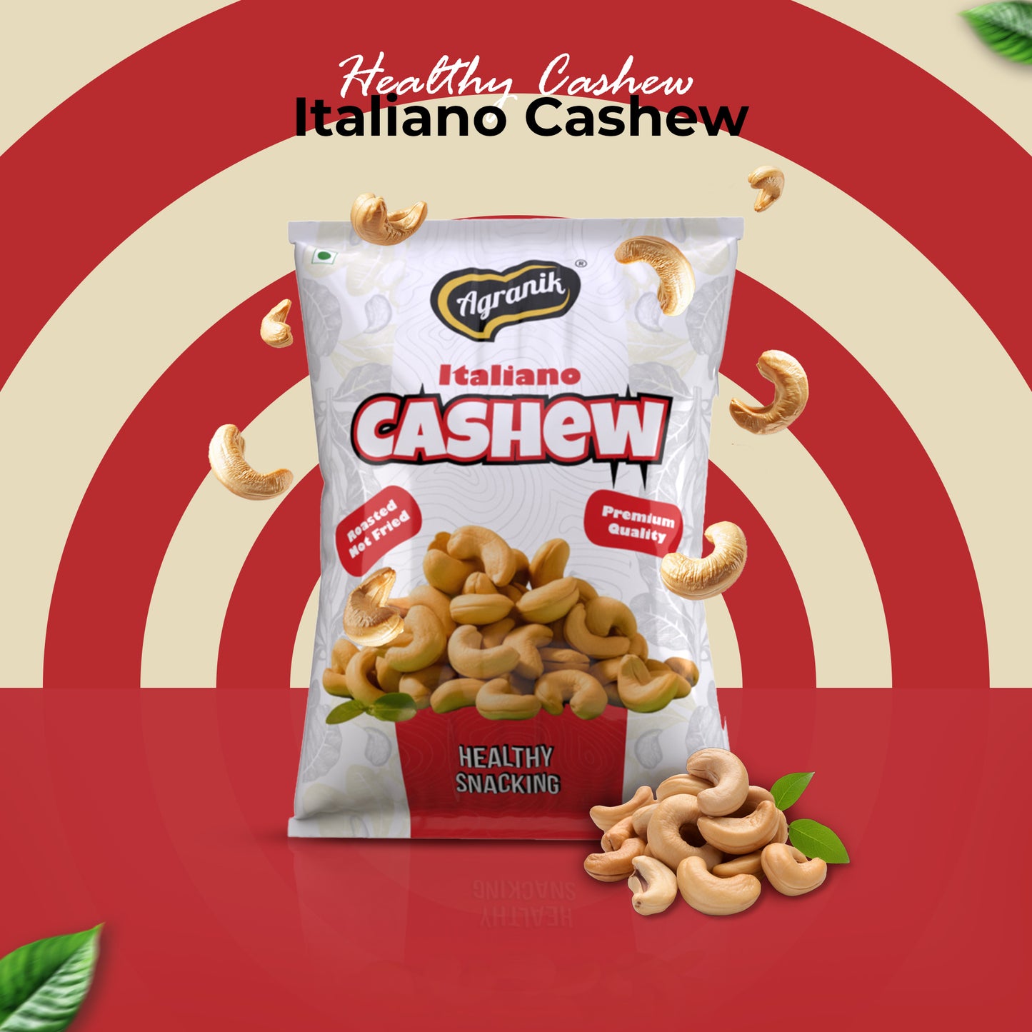 Agranik Italiano Flavored Roasted Cashew High Protein Super Tasty Rich Crunch Healthy Snack-39g