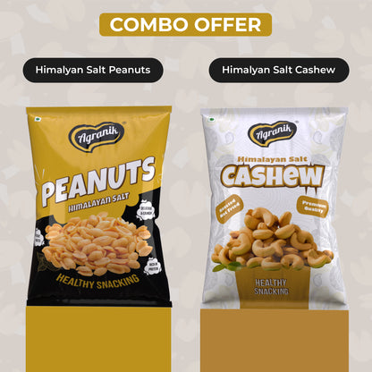 Agranik Healthy Snack Combo Roasted Cashew + Roasted Peanuts Himalayan Salt Flavour | Goodness of Olive Oil,  No Palm Oil, No Preservatives, High Protein Healthy Snack for Daily Use - Pack of 2  (200G Cashew + 200G Peanuts)