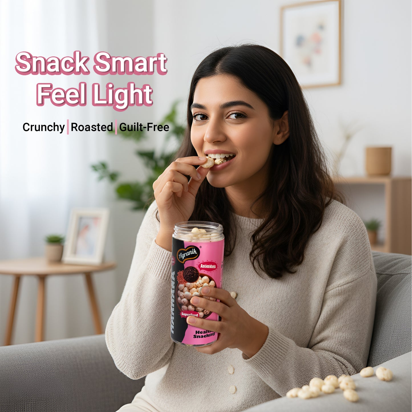 Agranik Himalayan Salt Flavored Roasted Makhana High Protein Low Calorie Healthy Snack-79g